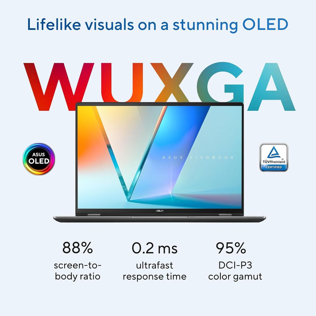 ASUS Vivobook 16 Flip Laptop (2026), Copilot+ PC, 16' 16:10 WUXGA OLED Touch Display, Intel® Core™ Ultra 7 256V Processor, Intel® Arc™ Graphics, 16GB RAM, 512GB SSD, WiFi 7, Windows 11 Home