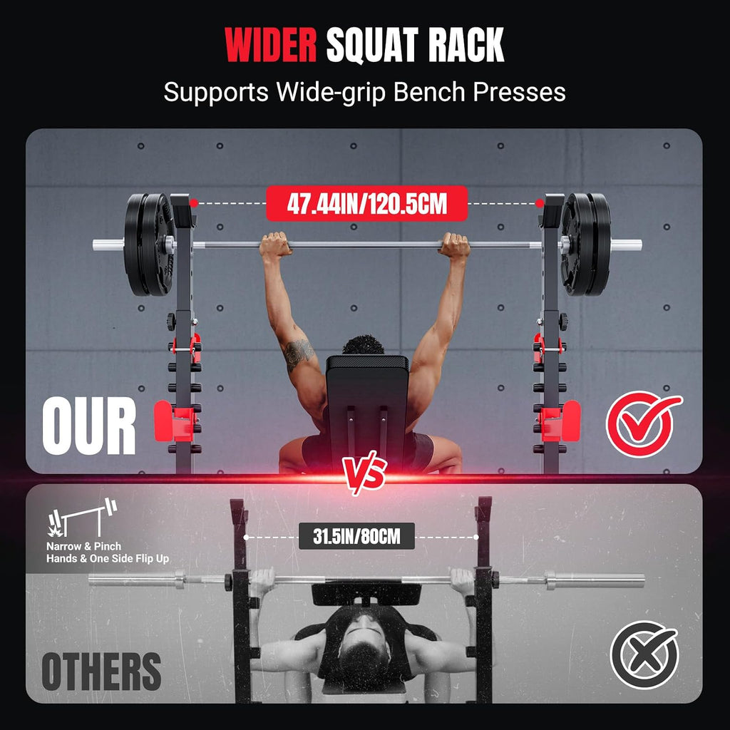 Yoleo Weight Bench with Rack - Bench Press Set, Leg Extension, Preacher Curl & Flat/Incline/Decline Full Body Workout Bench, Adjustable Olympic Weight Benches for Home Gym(47.44IN WIDE GRIP)