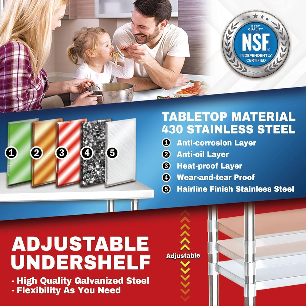 DuraSteel 24x12 NSF Stainless Steel Cart Work Table - Heavy Duty Rolling Food Prep Table - Metal Utility Cart on Wheels Caster, Grill Stand Microwave Outdoor Kitchen Tables Countertop Island Top Vevor