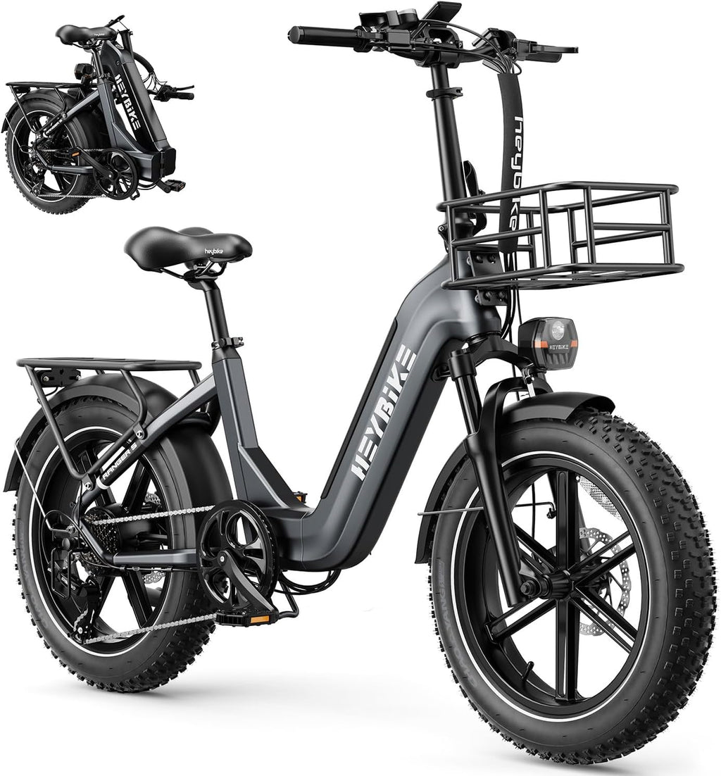Heybike Ranger 20'x4.0' Fat Tire Folding Electric Bike for Adults, 1200W/1800W Peak Motor, 28/32MPH, up to 55/90 Miles Range, UL2849 Certified Removable Battery for Commute Beach Mountain Snow E Bike