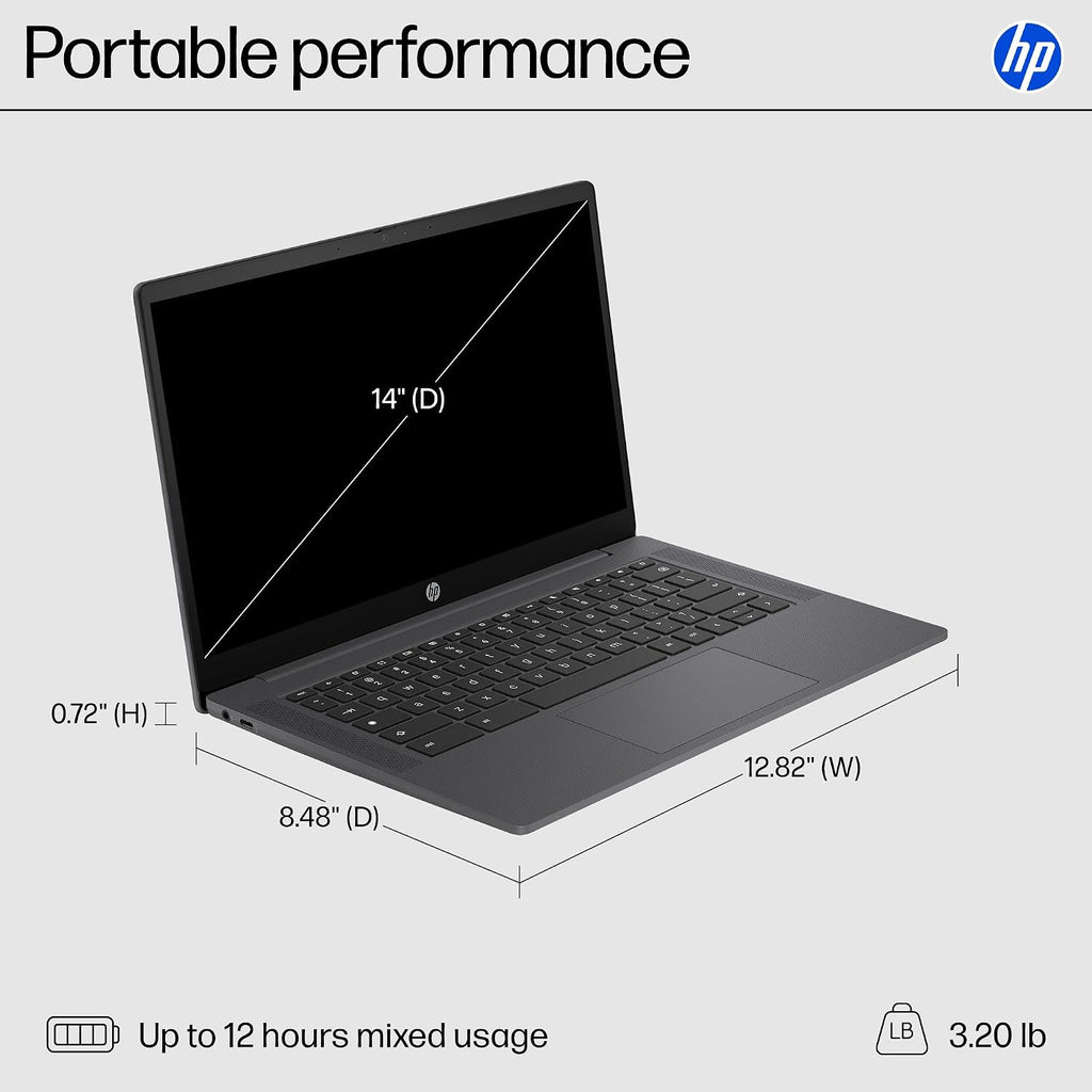 HP Chromebook 14 inch Laptop, HD Display, Intel Processor N100, 8 GB RAM, 128 GB UFS, UHD Graphics, Chrome OS, Chalkboard Gray, 14a-nf0099nr