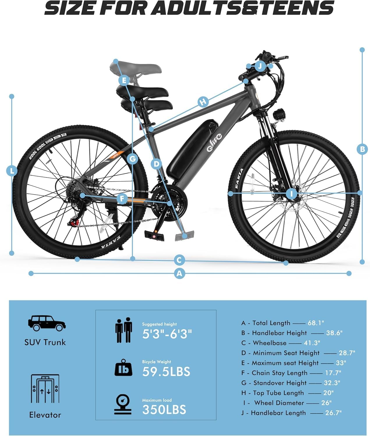 Qlife Racer Electric Bike for Adults - 21-Speed Mountain Lightweight Ebike with Peak 1000W/750W 25MPH/22MPH Brushless Motor, 375Wh Removable Battery, 26X2.1 Tire Step Over E-MTB, Up to 40 Miles