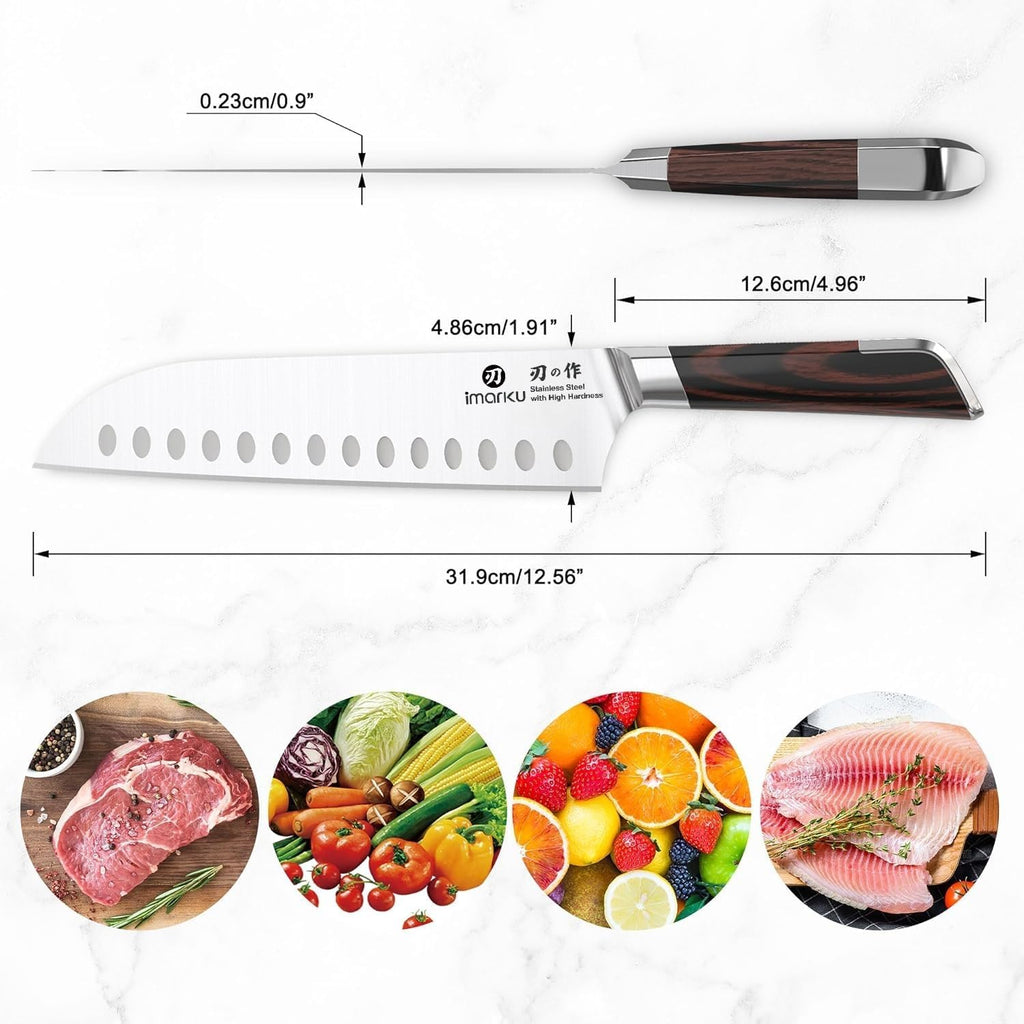 imarku Japanese Santoku Knife 7 Inch, Ultra Sharp Chef Knife, Professional Grade Powder High Carbon Steel Forged Kitchen Knife, PakkaWood Ergonomic Handle, Gifts for Women and Men