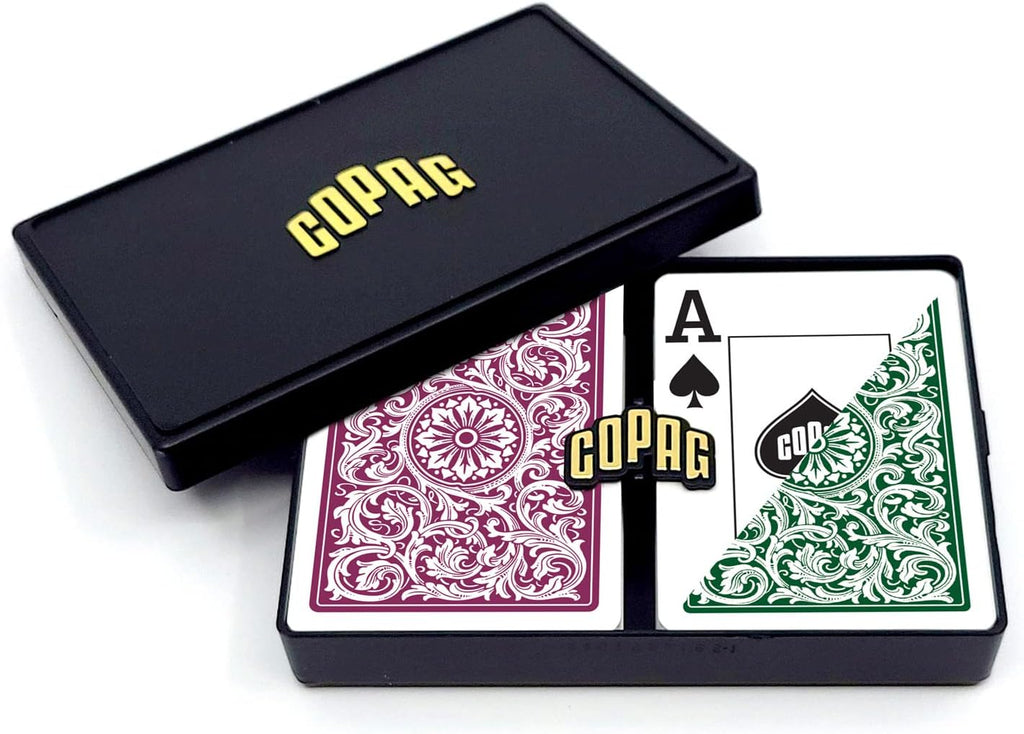 Copag 1546 Design 100% Plastic Playing Cards, Poker Size (Standard) Green/Burgundy (Jumbo Index, 6 Sets)