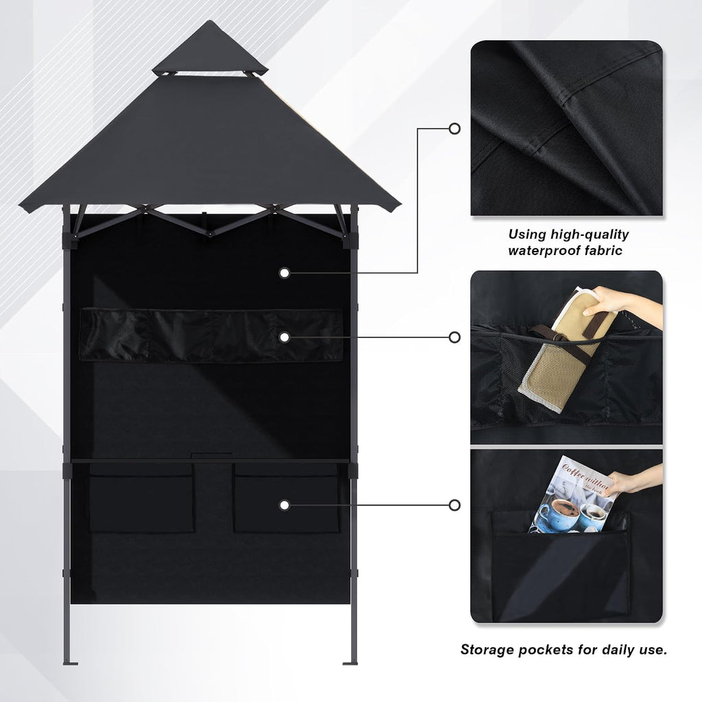 ABCCANOPY 8x5 Pop Up Grill Gazebo - Outdoor BBQ Canopy with Shelf & Sidewall, Portable Barbeque Shelter with 2 Magnetic LED Lights, Carry Bag for Patio Garden Events Picnic Grilling, Dark Gray
