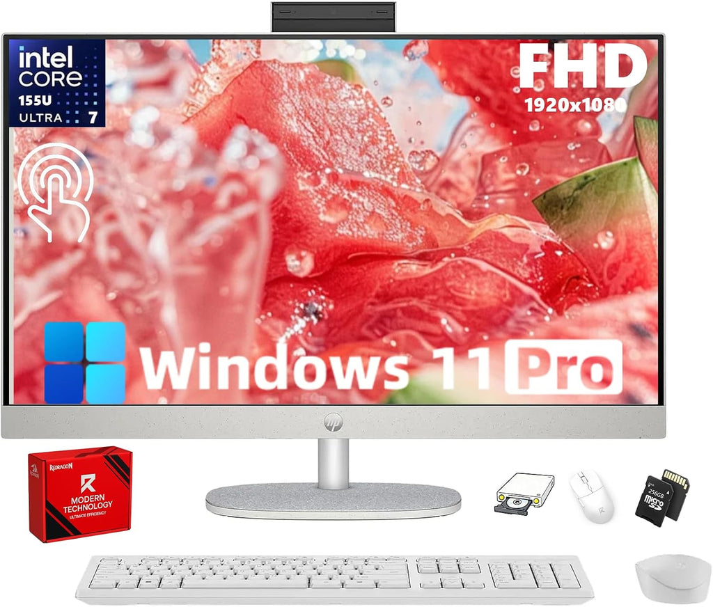 HP 27' Touchscreen AIO Desktop - FHD Anti-Glare Display, Intel Ultra 7 155U (12-Core), Height-Adjustable Stand, FHD IR Camera, Windows 11 Pro, 32GB DDR5 + 2TB SSD
