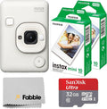 Fujifilm INSTAX Mini LiPlay Hybrid Instant Camera Bundle with 20 Sheets INSTAX Mini Film, 32GB microSD Card, USB Charging Cable, Hand Strap, Cleaning Cloth (Misty White)