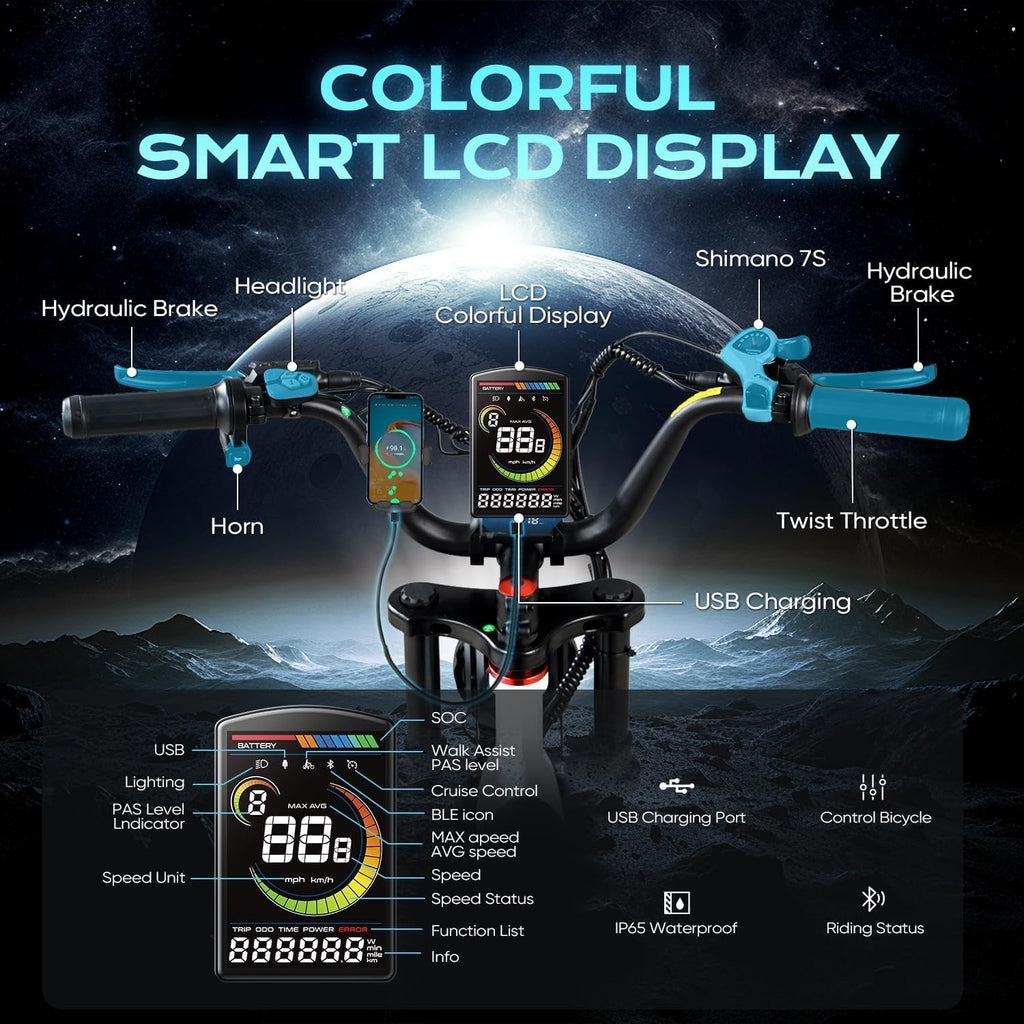 eAhora Luna 2/Terra 2/Luna/Terra Electric Bike for Adults 3000W/1500W Motor 33/31MPH 48V 20/15AH 80+Miles Long Range Ebike, 20'4.0 Fat Tire Full Suspension Dual Hydraulic Disc Brakes Electric Bicycle
