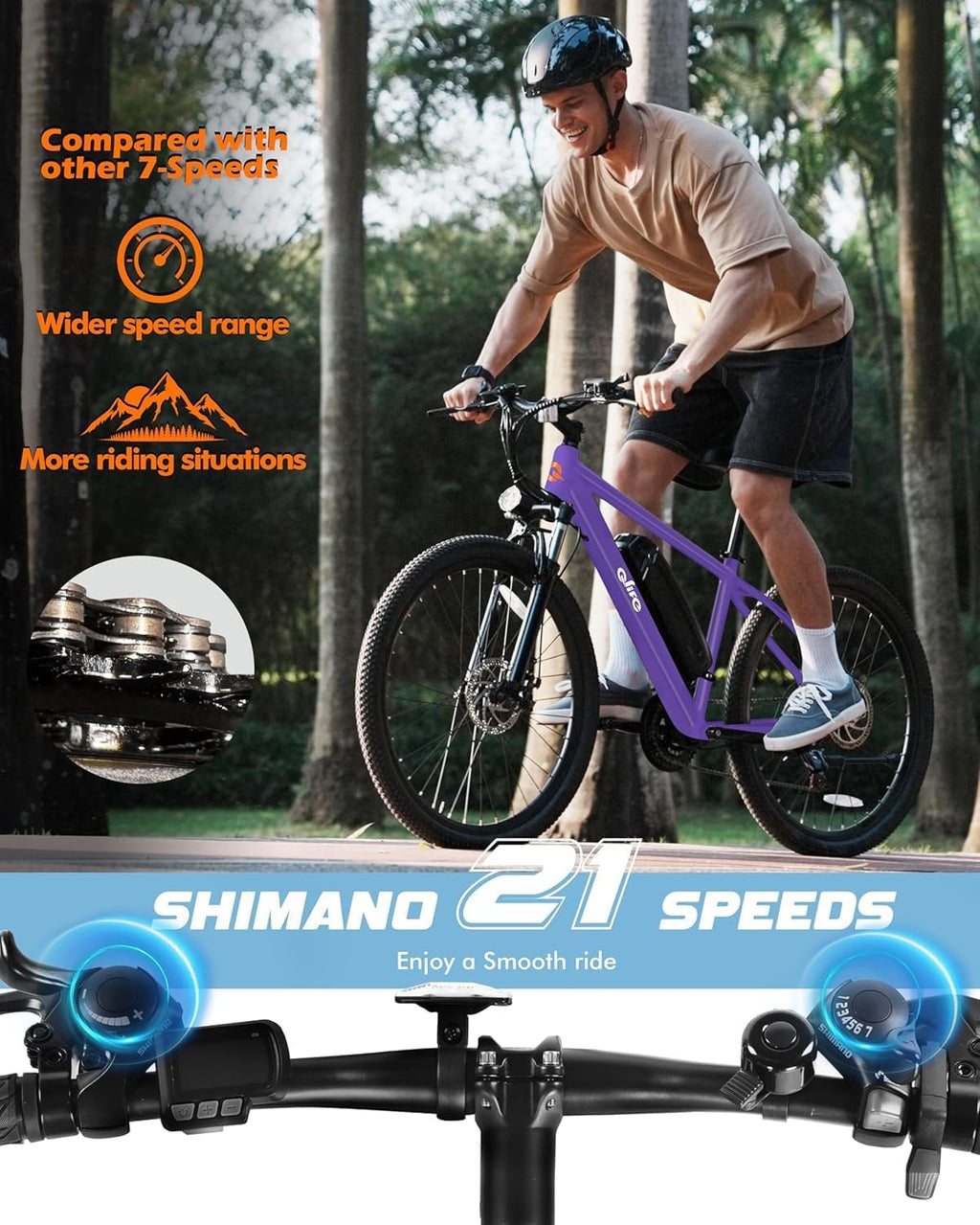 Qlife Racer Electric Bike for Adults - 21-Speed Mountain Lightweight Ebike with Peak 1000W/750W 25MPH/22MPH Brushless Motor, 375Wh Removable Battery, 26X2.1 Tire Step Over E-MTB, Up to 40 Miles