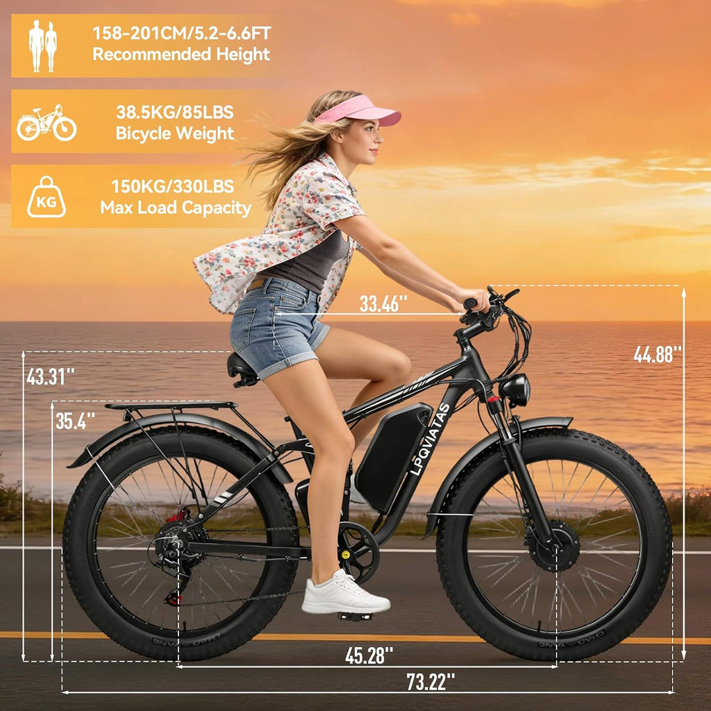 9000W-Peak-Dual-Motor-Ebike for Adults with 52V 34Ah 1768Wh Battery, 42-46MPH Full Suspension Electric Bike, 24'*4.0' Men Adult Fat Tire Mountain Snow Sand AWD Electric Bicycle Commuter