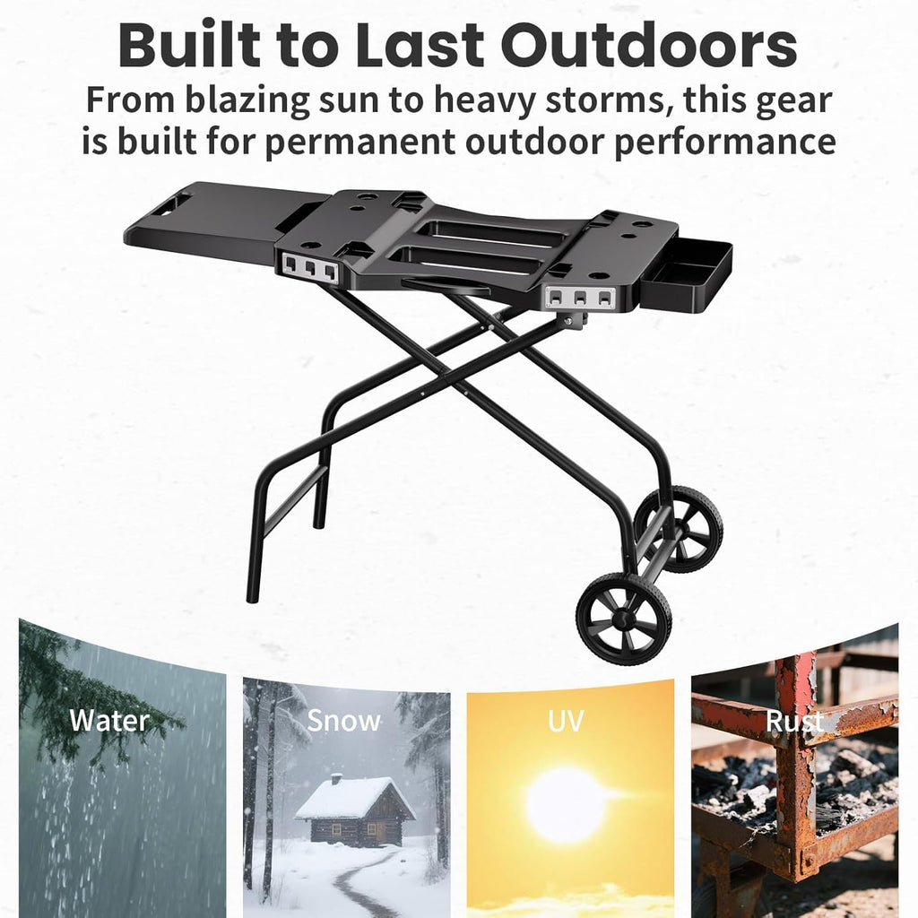 Hisencn Foldable Grill Cart for Ninja Woodfire Outdoor Grill OG700 Series OG701 OG751 OG705 OG750 & Blackstone 22' | Portable BBQ Stand with Wheels, Side Table & Storage Basket