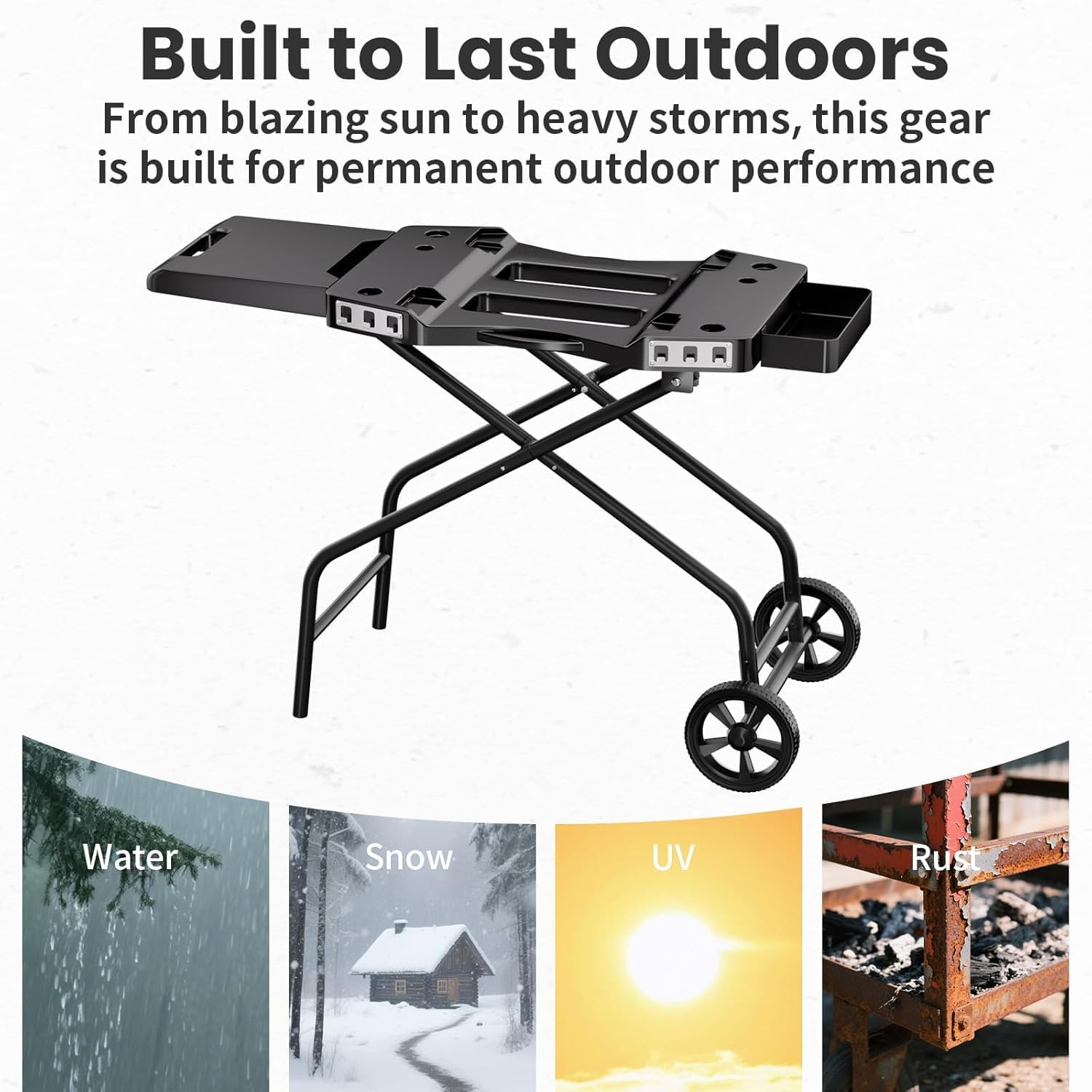 Hisencn Foldable Grill Cart for Ninja Woodfire Outdoor Grill OG700 Series OG701 OG751 OG705 OG750 & Blackstone 22' | Portable BBQ Stand with Wheels, Side Table & Storage Basket