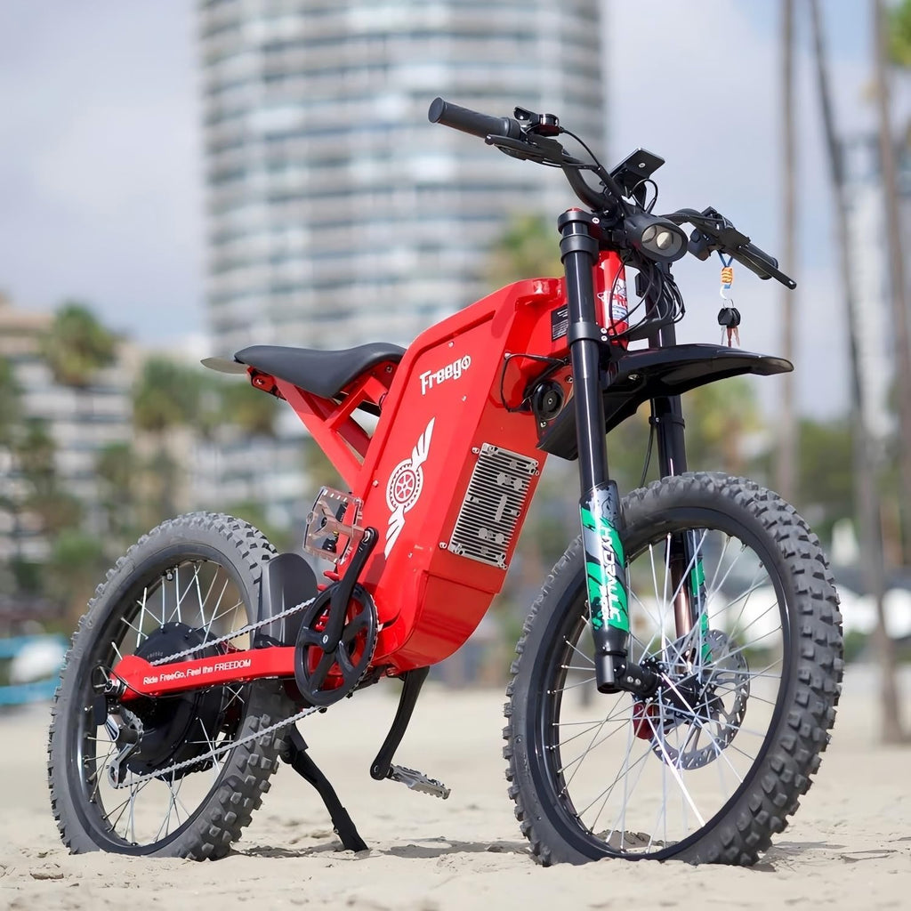 Freego Electric Motorcycle for Adults, X2Pro Electric Dirt Bike 6000W(Peak) Motor 60V/30Ah Battery,50MPH Off Road Electric Bicycle,19x2 Tire Full Suspension/Four-Piston Hydraulic Brake