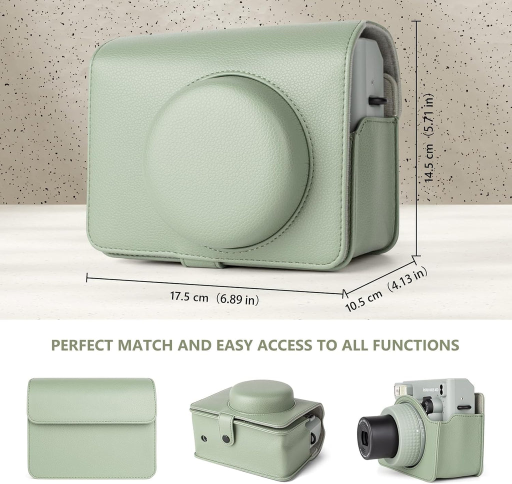 Fujifilm Instax Wide 400 Instant Camera (Sage Green) + INSTAX Wide Film (20 Exposures) + Shutter Accessories Bundle – Carrying Case, 80-Pocket Green Photo Album