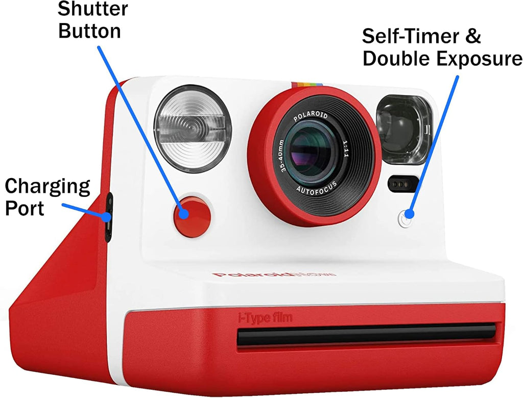 Polaroid Gen 2 Now I-Type Instant Film Camera - Red Bundle with a Color i-Type Film Pack (8 Instant Photos) and a Cleaning Cloth