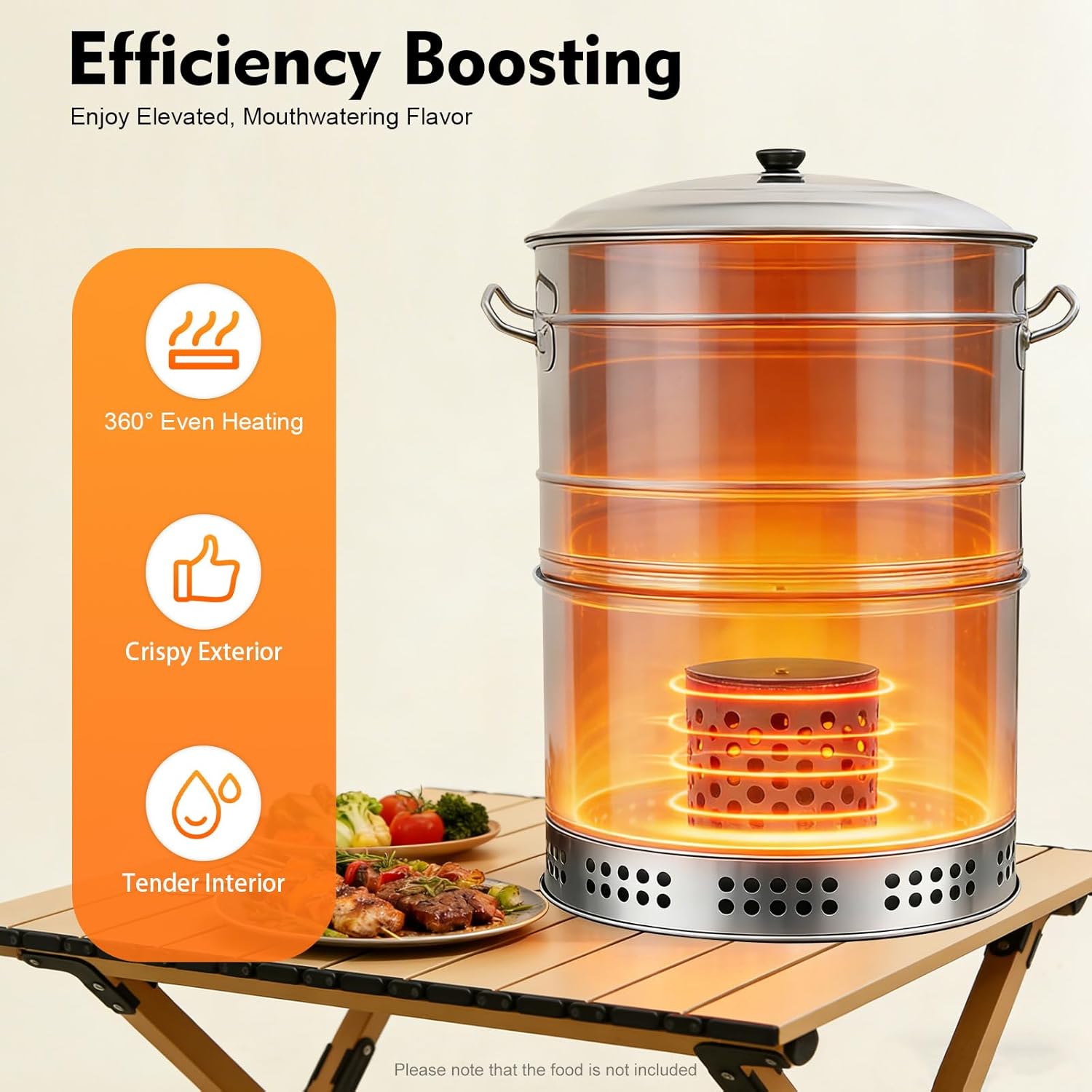 Large Portable Charcoal Grills, Stainless Charcoal BBQ Grill Barrel, 360° Automatic Smokeless Outdoor Barbecue Grill for Travel, Outdoor Cooking and BBQ, Camping Grill Picnic Patio Backyard