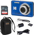 KODAK PIXPRO FZ55-BK 16MP Digital Camera 5X Optical Zoom 28mm Wide Angle 1080P Full HD Video 2.7' LCD Vlogging Camera. Bundle with SD Card and Slinger Camera Bag (Blue)