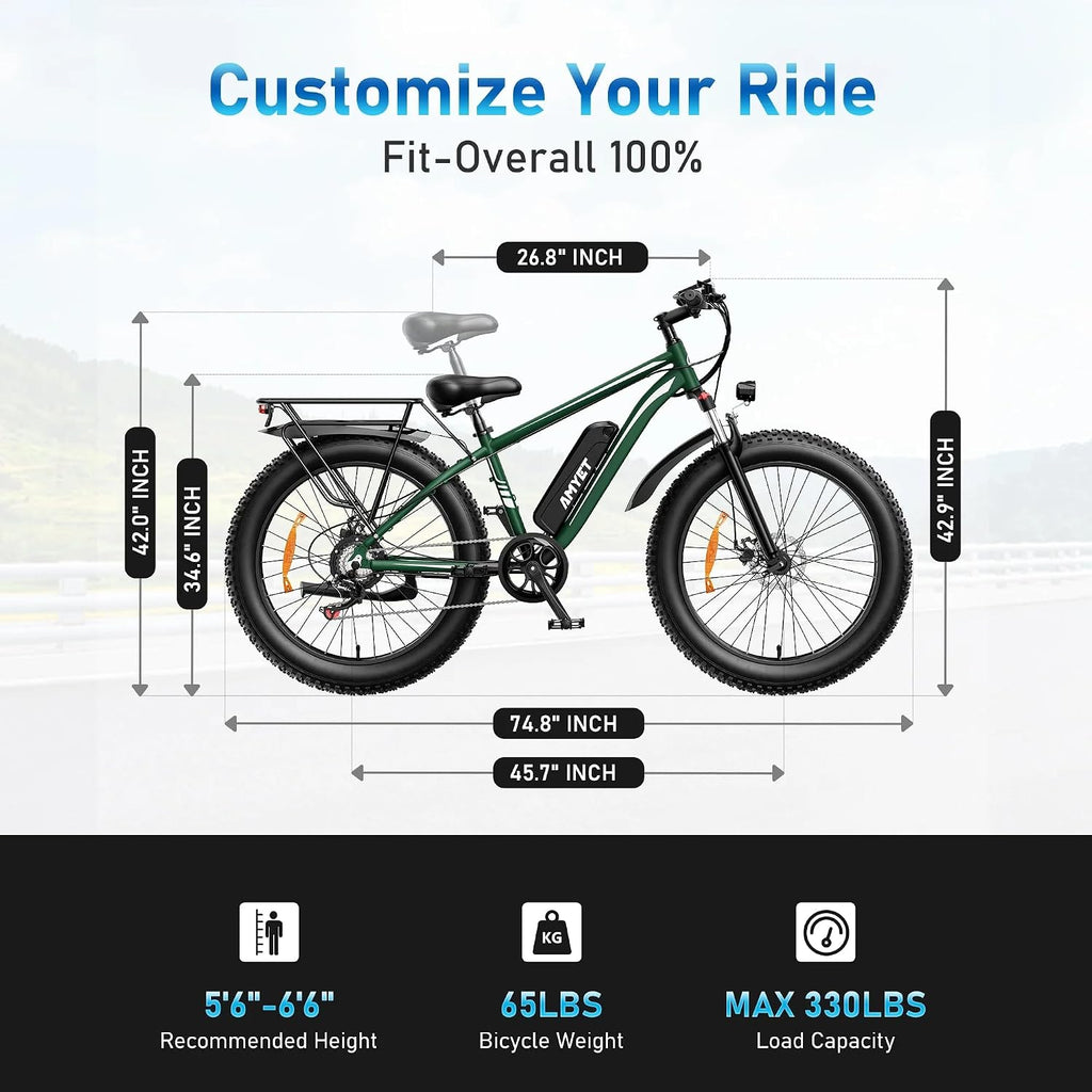 AMYET EB26 Electric Bike for Adults Peak 1500W Electric Bicycle 48V 15AH (720WH) Battery Electric Bike 26' Fat Tire Mountain 28mph 7 Speed Gears Ebike with UL 2849 Certified