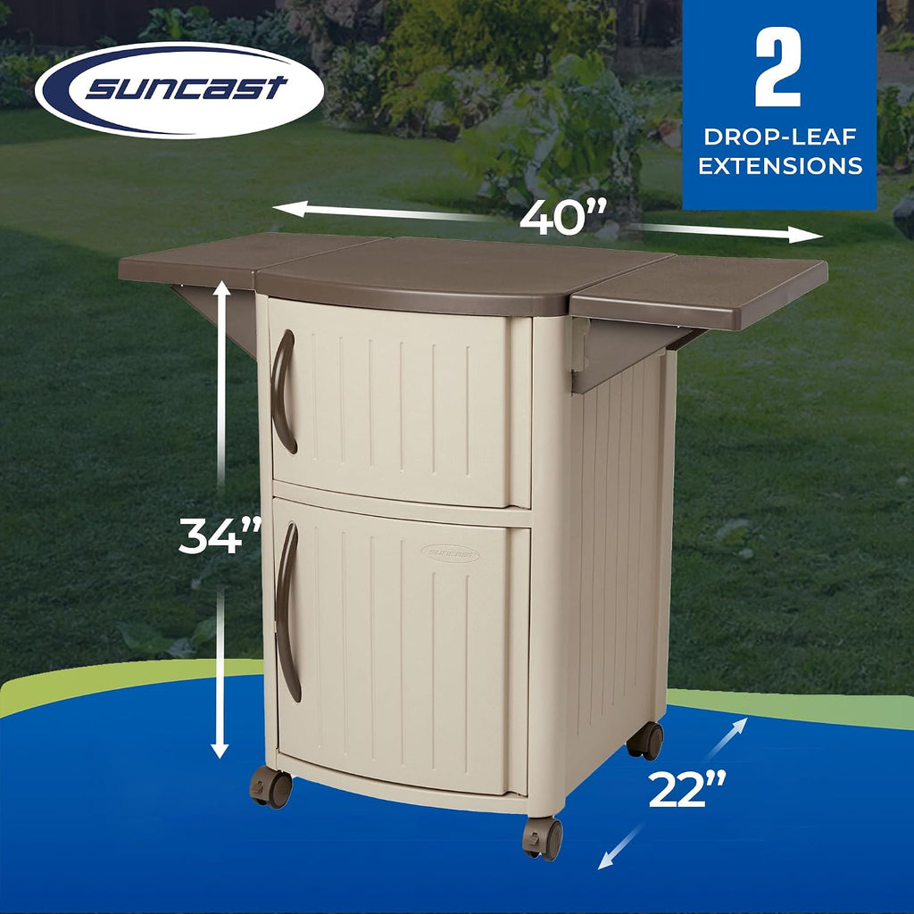 Suncast Outdoor Grilling Prep Station Table with Storage, Taupe/Brown