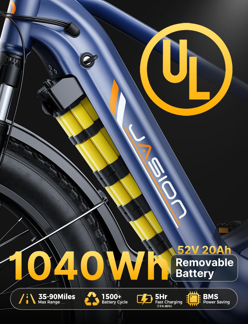 Jasion Thunder PRO/ST Electric Bike,2000W Peak Ebikes for Adults,26''Fat Tire Best Ebike for Men,90 Miles with 1040Wh Battery,35 MPH Max Speed Bicycles,500 lbs Capacity,Certified By UL2849