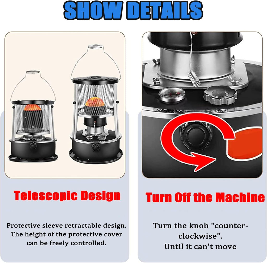 Kerosene Heater Indoor/Outdoor with BBQ Grill, 10000 BTU Portable Non Electric Heater, Camping Kerosene Stove for Heating, Cooking, Camping (Liftable)