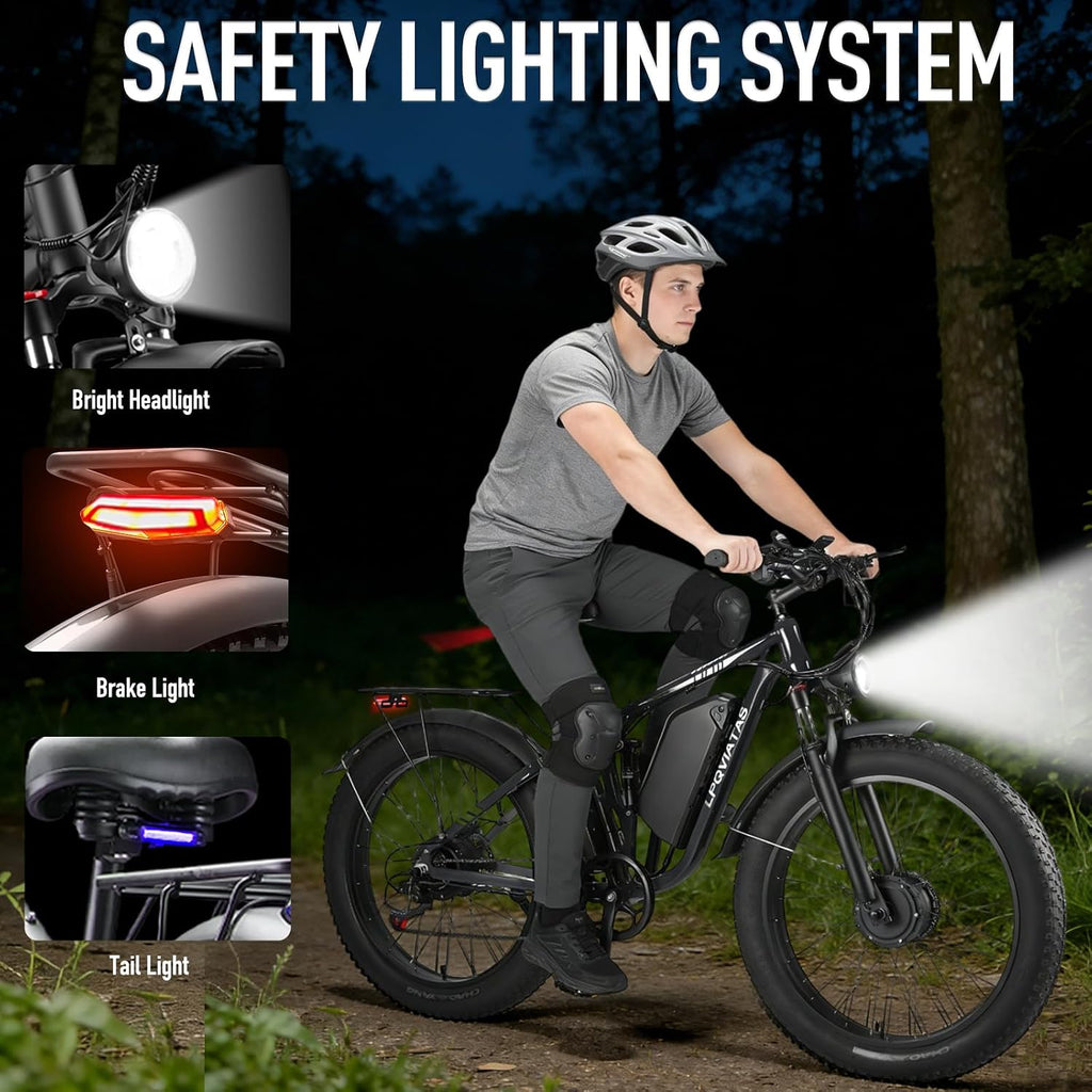 9000W-Peak-Dual-Motor-Ebike for Adults with 52V 34Ah 1768Wh Battery, 42-46MPH Full Suspension Electric Bike, 24'*4.0' Men Adult Fat Tire Mountain Snow Sand AWD Electric Bicycle Commuter