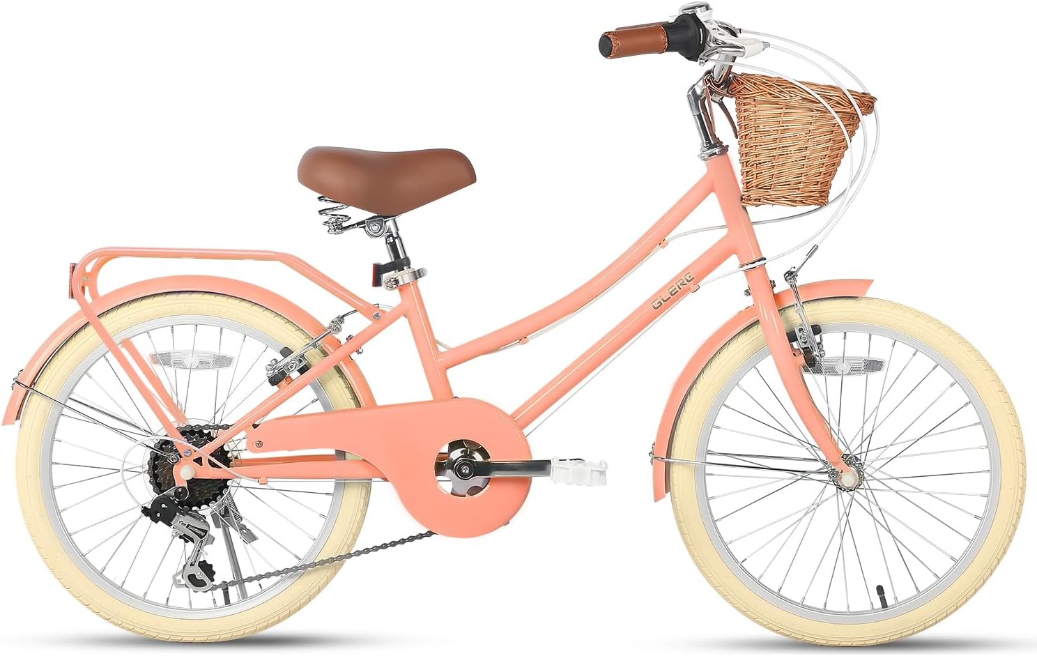 Glerc 20 24 26 Inch Beach Cruiser Bike, 6-Speed Hybrid City Bicycle for Girls Youth and Over 6 Years Old, Missy Bike with Wicker Basket & Lightweight, Multiple Colors