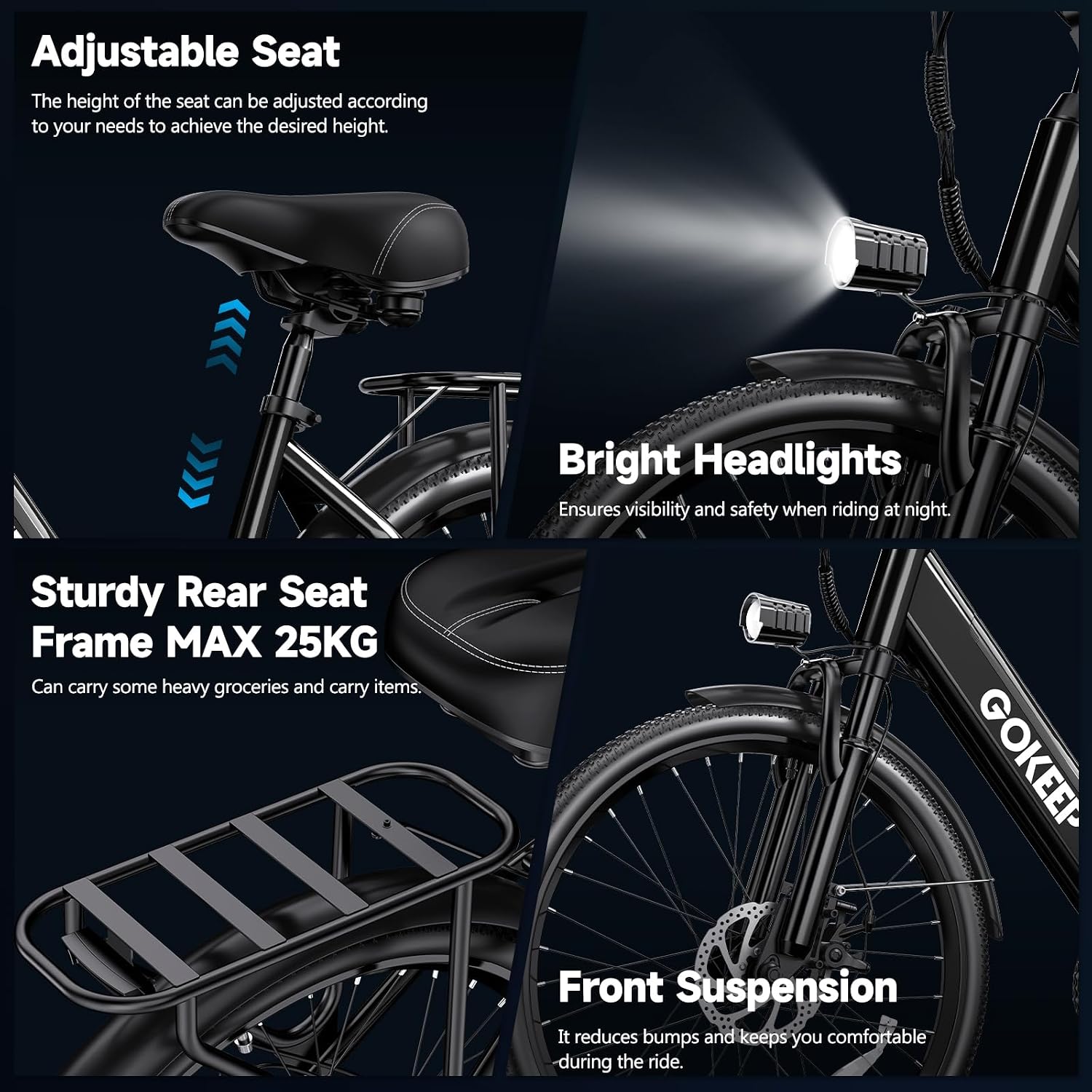 Electric Bike for Adults,1000W Peak Power,Up to 75 Miles 28MPH,26' Electric Mountain Bike with 499Wh Removable Battery,7-Speed,Adjustable Stem and Front Fork Suspension