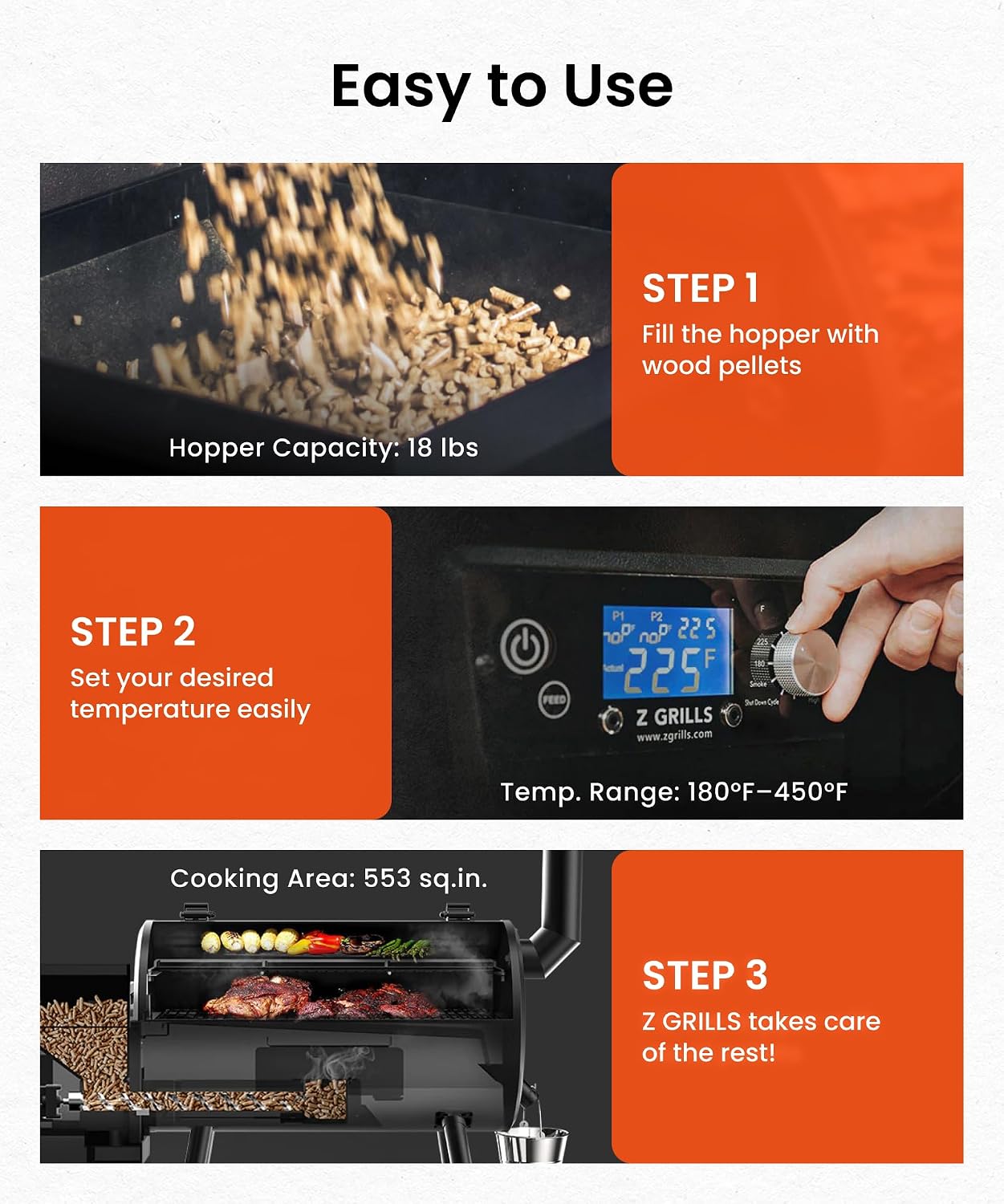 Z GRILLS ZPG-550B2 Wood Pellet Grill & Smoker with PID 3.0 Controller, 553 sq in Cooking Area, Meat Probe, Hopper Cleanout, 8 in 1 BBQ Grill Outdoor Auto Temperature Control, Black