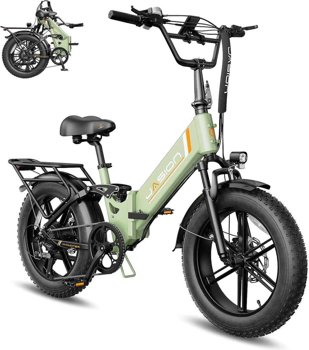 Jasion X-Hunter ST Foldable Electric Bike, 20' Fat Tire, 71Miles & 30+MPH Ebike, 1400W Peak Motor, 624WH Removable Battery, Full Suspension E-Bike for Adult, Step-Thru & Hydraulic Disc Brakes Bicycles