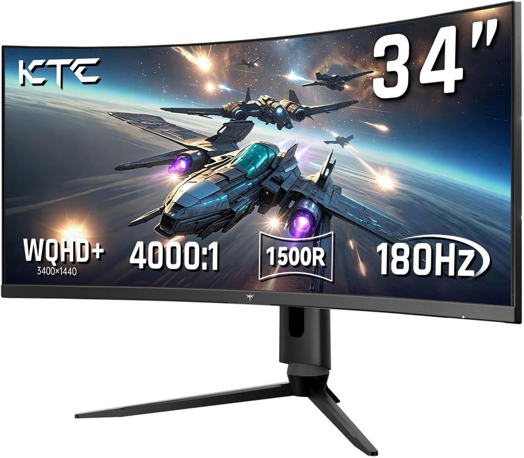 KTC 34 Inch Ultrawide Monitor, 180Hz WQHD 3440X1440 Curved Gaming Monitor, 1500R PC Monitor, HDR, FreeSync & G-Sync, HDMI, DisplayPort, VESA, Tilt Swivel Height Pivot Adjustment, H34S18S
