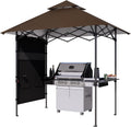 ABCCANOPY 8x5 Pop Up Grill Gazebo - Outdoor BBQ Canopy with Shelf & Sidewall, Portable Barbeque Shelter with 2 Magnetic LED Lights, Carry Bag for Patio Garden Events Picnic Grilling, Brown