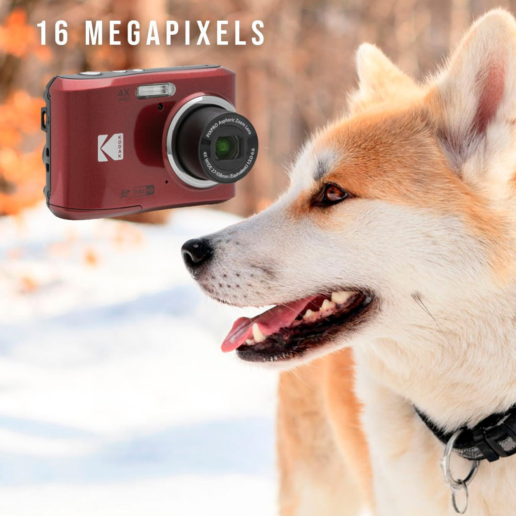 Kodak PIXPRO FZ45 Digital Camera (Red) Bundle with 32GB Class 10 UHS-I U1 SDHC Memory Card and AA High-Performance Alkaline Batteries (4-Pack) (3 Items)