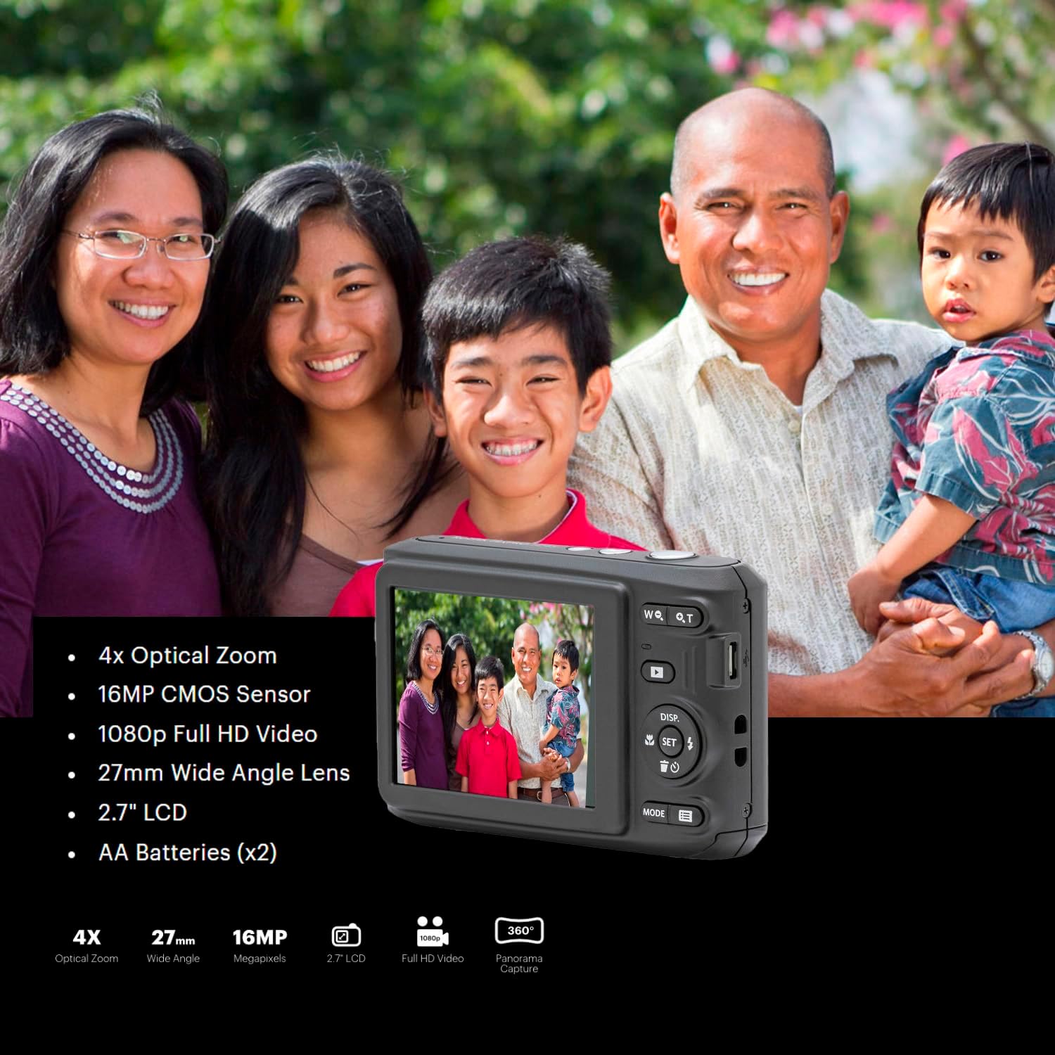 Kodak PIXPRO FZ45 Friendly Zoom Digital Camera (Black) Bundle with Folding Storage Travel Case, 128GB SD Class 10 UHS-I U1 V10 Full HD Memory Card, and Procell AA (4-Pack) (4 Items)