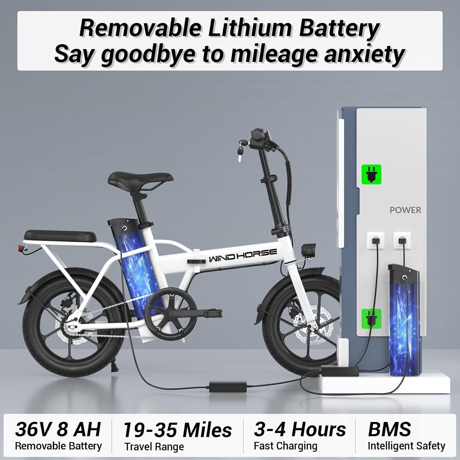 RIDWIND 16' Folding Electric Bike Adults, Peak 630W Adult Electric Bicycles, Up to 25 MPH and 35 Miles Foldable Ebikes, Electric Bike for Teens with 36V 8Ah Removable Battery, UL2849 Certificate
