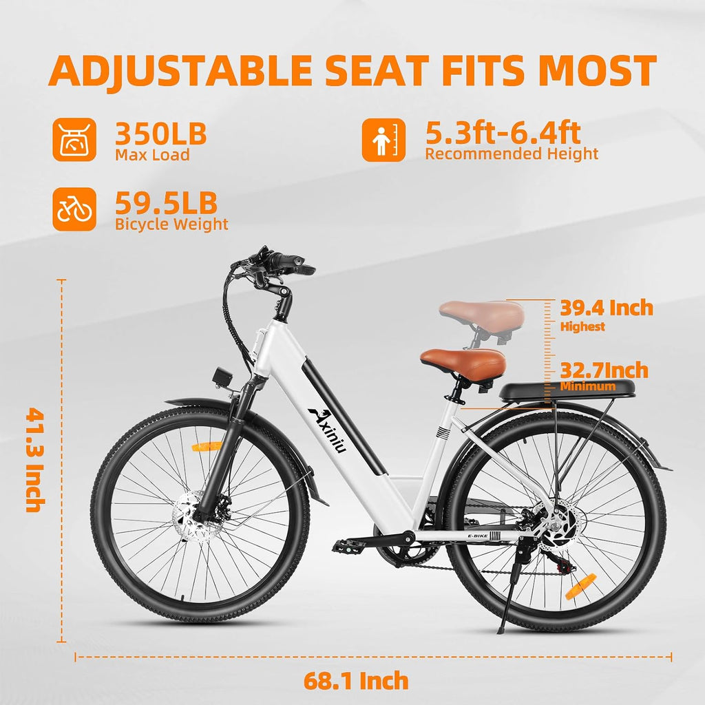 Electric Bike for Adults, 26 Inch Step Through Electric Bike, 36V 13Ah UL Removable Battery Up to 50Miles Peak 1000W, 22Mph Commuter Women Ebike Bicycles Beach Snow