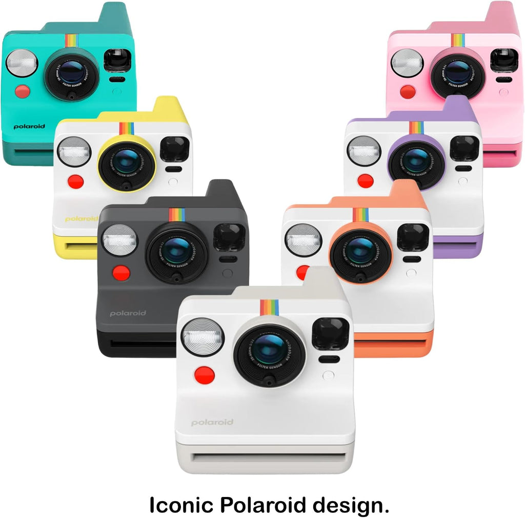 Polaroid Now 3rd Generation i-Type Instant Camera + 8 i-Type Color Film Bundle, Pebble White, Polaroid Camera Bundle with a Lumintrail Lens Cleaning Cloth