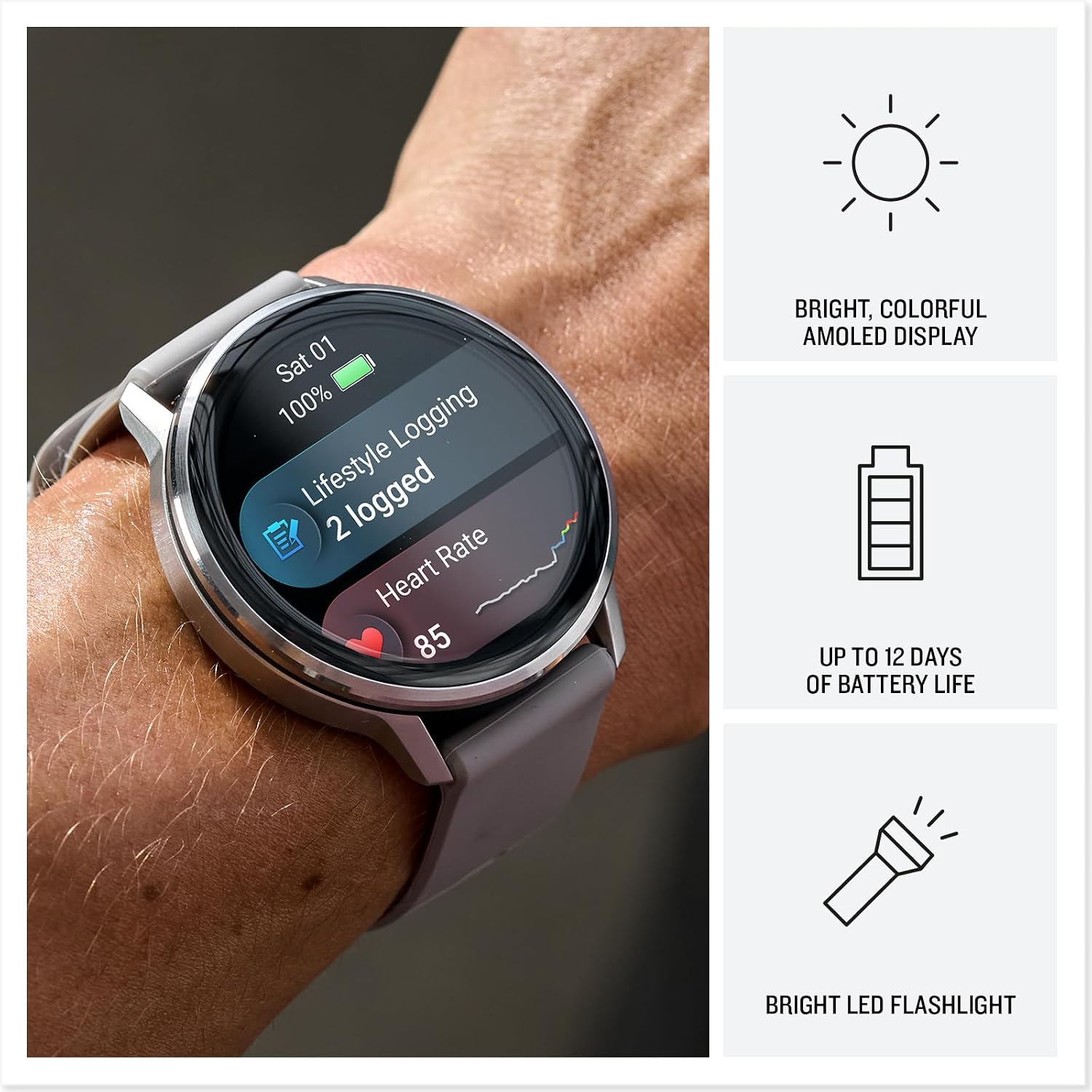 Garmin Venu® 4, 45mm, Advanced Health and Fitness GPS Smartwatch, Bright and Colorful Display, Built-in Flashlight, 12 Days of Battery Life, Silver with Citron Silicone Band