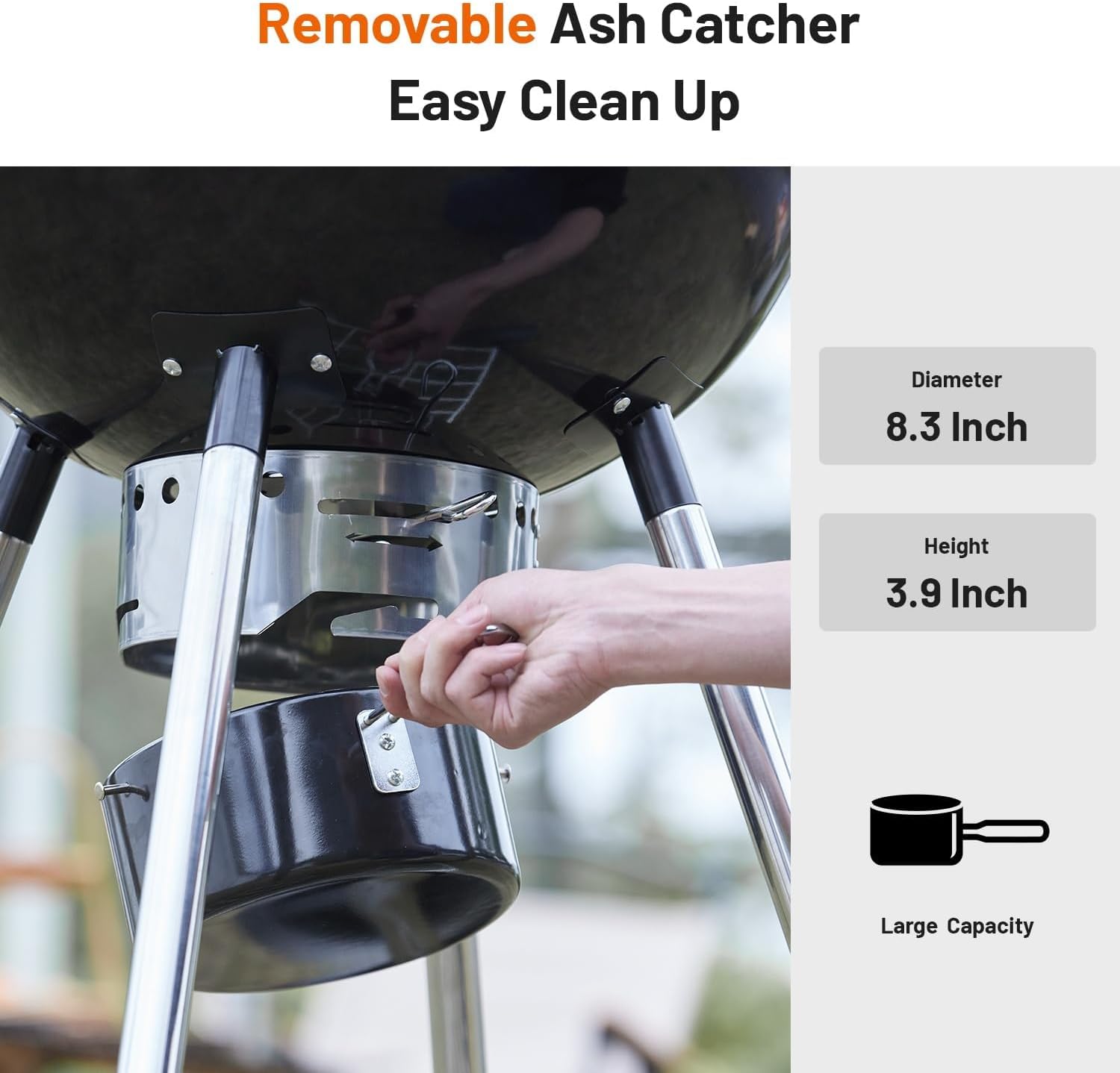 KEYO GRILL 22.5-inch Kettle Charcoal Grills, Portable Charcoal Grill with Adjustable Vents, One Click Cleaning System, Walnut Side Table Outdoor BBQ Grill for Camping, Tailgating and Backyard