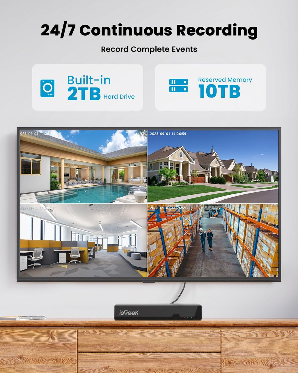 ieGeek 8MP PoE Security Camera System, 4pcs Wired Outdoor Cameras for Home Security with 355°Pan 90°Tilt, 8CH NVR with 2TB HDD, Automatic Human Tracking,AI Detection,2-Way Audio,Color Night Vision