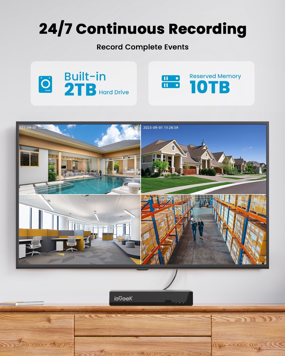 ieGeek 8MP PoE Security Camera System, 4pcs Wired Outdoor Cameras for Home Security with 355°Pan 90°Tilt, 8CH NVR with 2TB HDD, Automatic Human Tracking,AI Detection,2-Way Audio,Color Night Vision