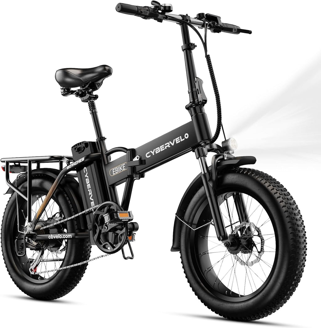Cybervelo 750W Folding Electric Bike,48V 20AH Removable Battery EBike,20MPH,80 Miles Max Range Electric Bike for Adults, 20' Fat TireFoldable ebike, Adult Electric Bicycles