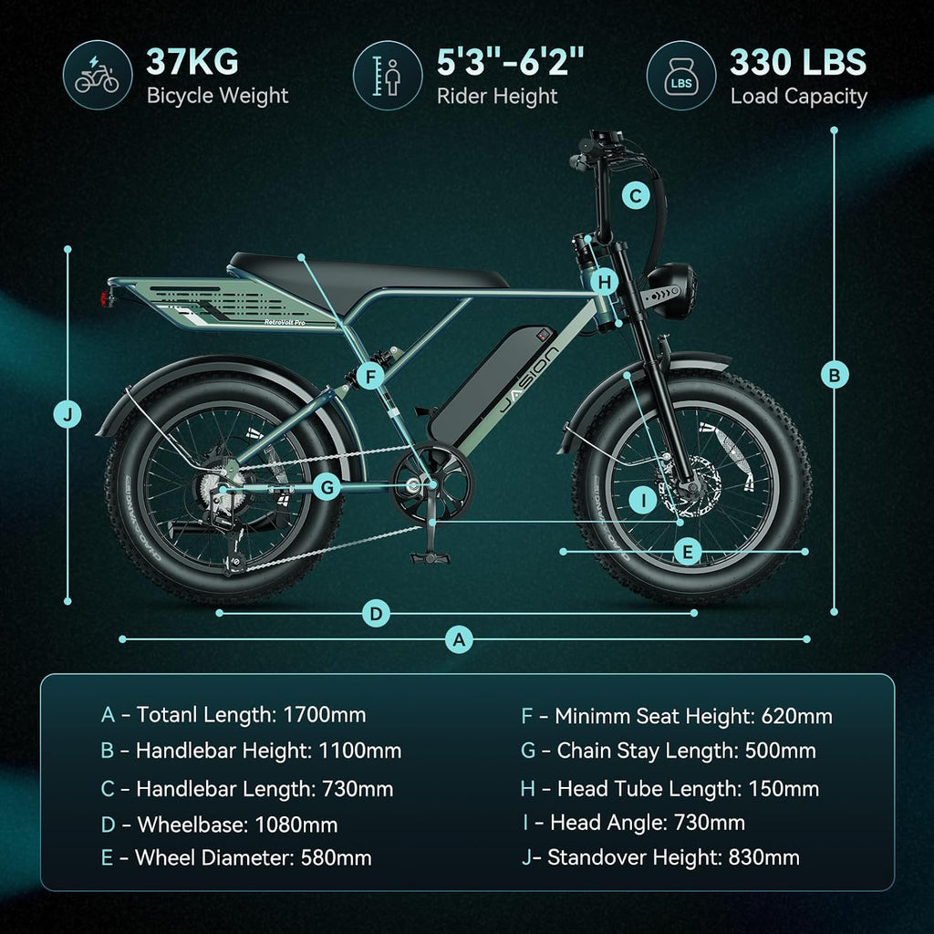 Jasion RetroVolt&Pro Electric Bike for Adults, 2000W/3000W Peak - 30/38MPH Electric Dirt Bike, 48V-52V, 13AH/20AH Battery, 70/90Miles Max Range Electric Motorcycle, 20'' X 4'' Fat Tire All-Terrain