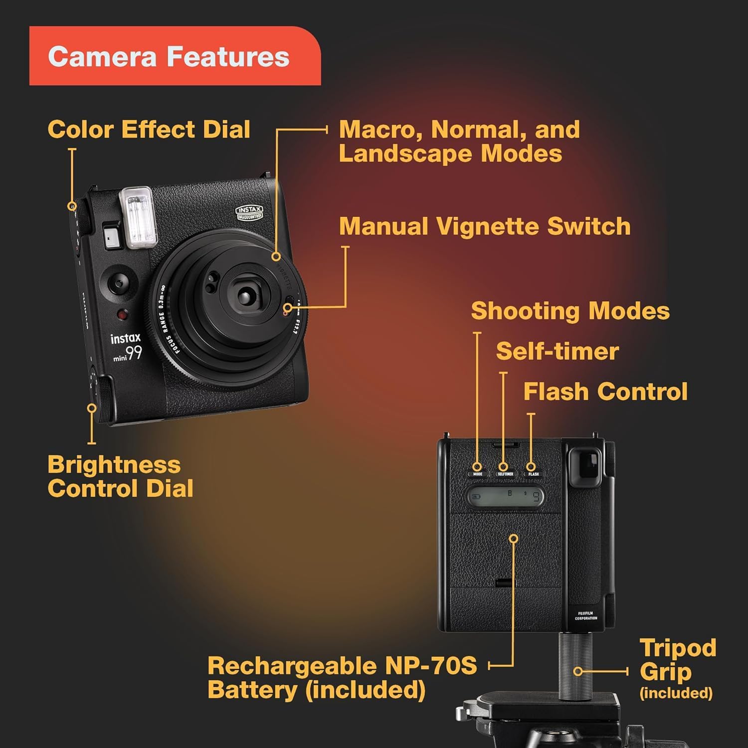 Fujifilm Instax Mini 99 Instant Camera Vintage Black. + Value Pack (40 Sheets) Shutter Accessories Bundle, Includes Style Compatible Carrying Case, Black Photo Album 64 Pockets