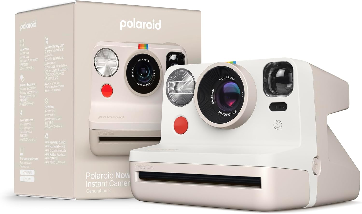 Polaroid Now 2nd Generation I-Type Instant Film Camera - Vintage White (9130)