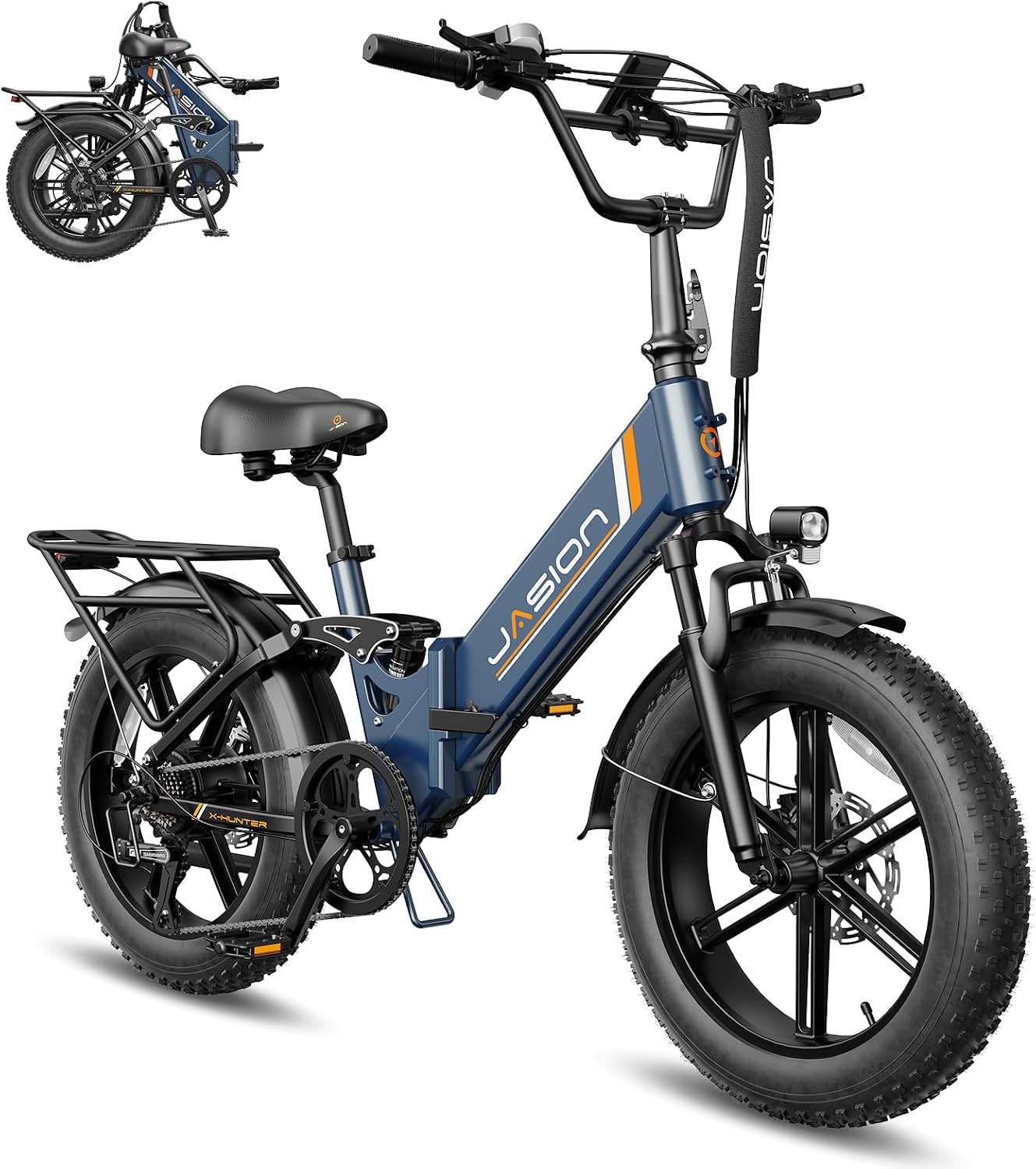 Jasion X-Hunter ST Foldable Electric Bike, 20' Fat Tire, 71Miles & 30+MPH Ebike, 1400W Peak Motor, 624WH Removable Battery, Full Suspension E-Bike for Adult, Step-Thru & Hydraulic Disc Brakes Bicycles