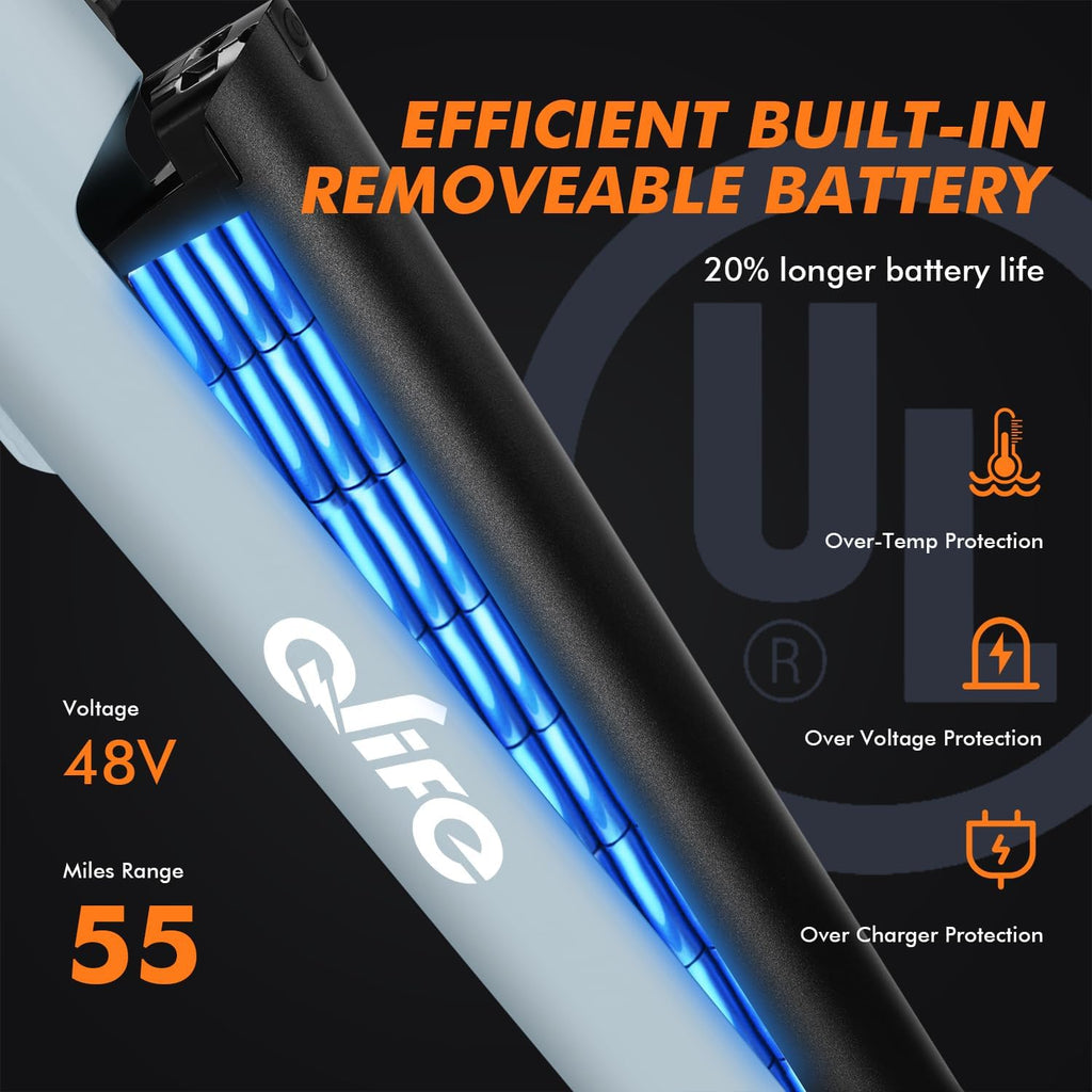 Qlife Cityone Electric Bike for Adults & Teens, Step-Through Commuter Ebike, 1000W Peak Motor, 55-Mile Range, 48V Removable Battery, 26-Inch City Tires, 7-Speed, Up to 25 MPH