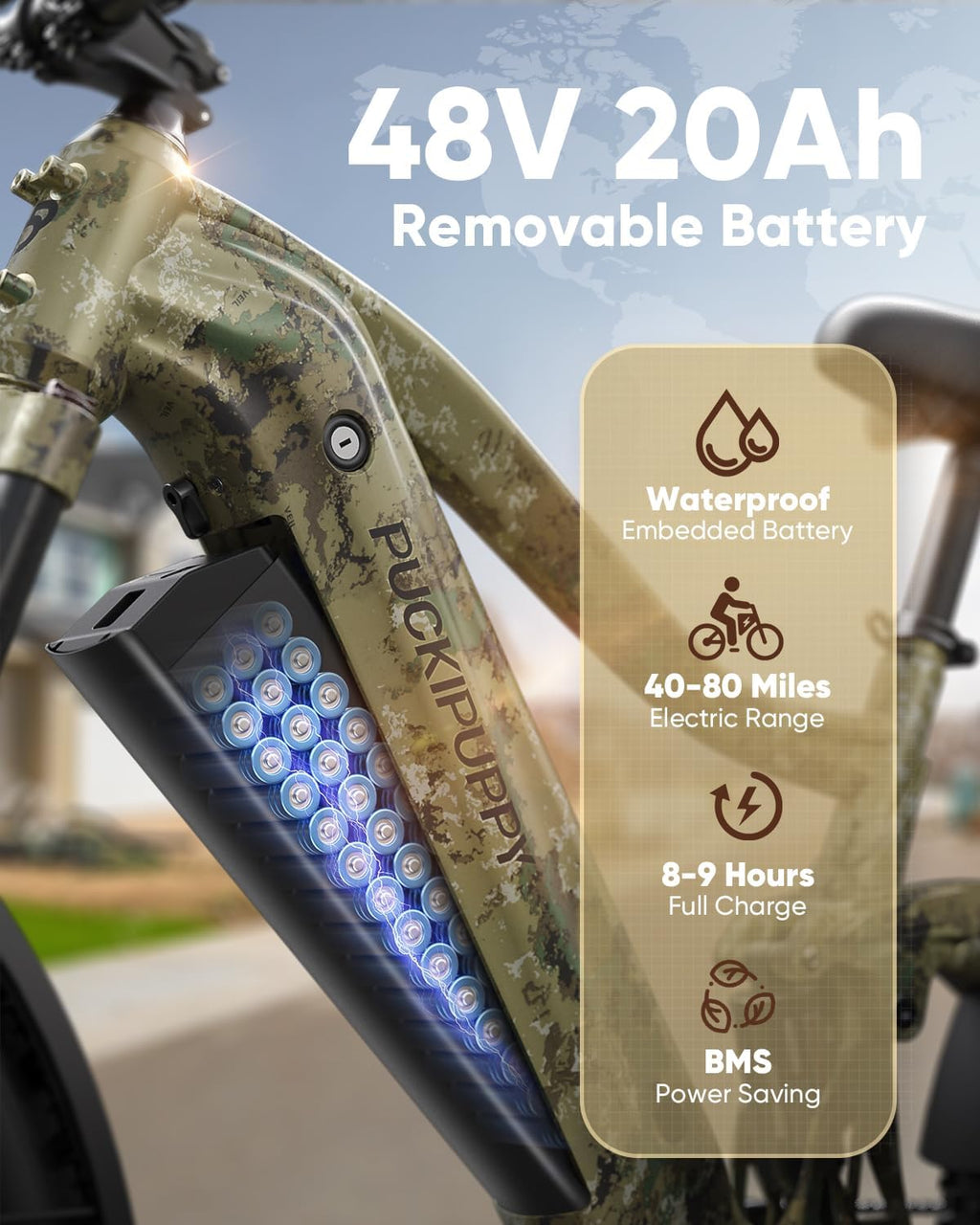PUCKIPUPPY Boxer Electric Bike for Adults 960W, Full Suspension 48V 20AH Battery Ebike, 26' Fat Tire 28MPH 80Miles Range Mountain Electric Bicycle, 7 Speed Hydraulic Disc Brake