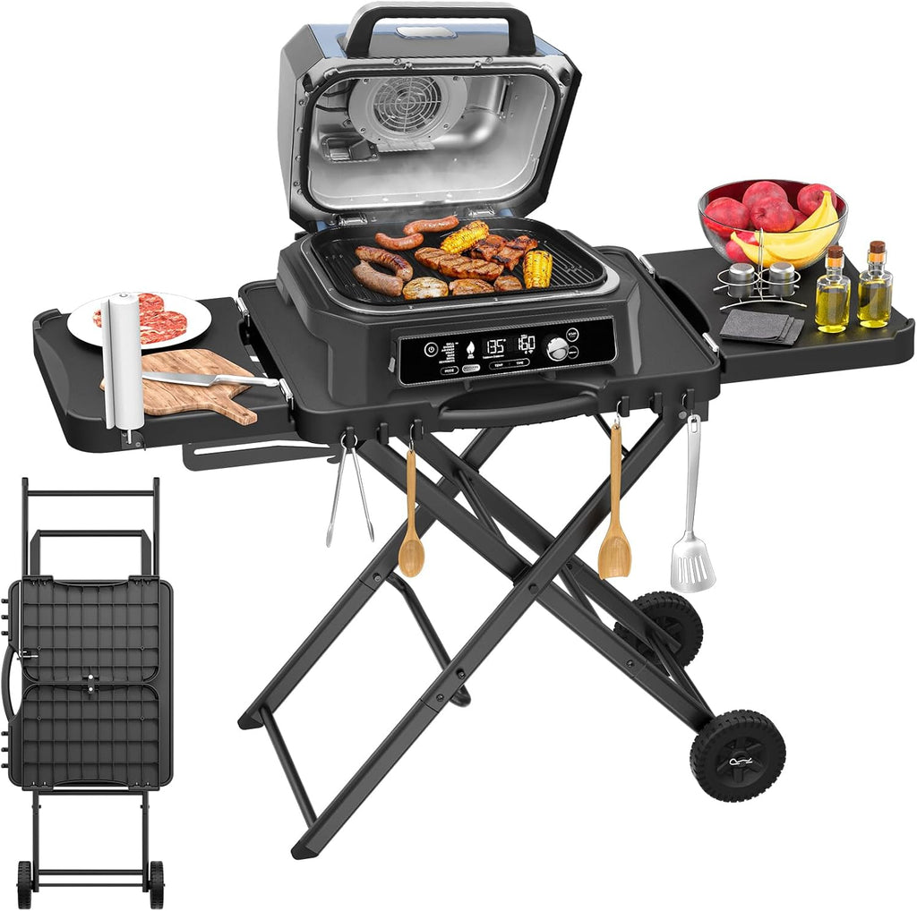 Grill Stand for Ninja Woodfire OG701, OG850, OG951, Portable Foldable Grill Table with Wheels & Side Shelf, 51' Large Space BBQ Table for Weber, Blackstone Griddle, Ooni Pizza Oven Accessories