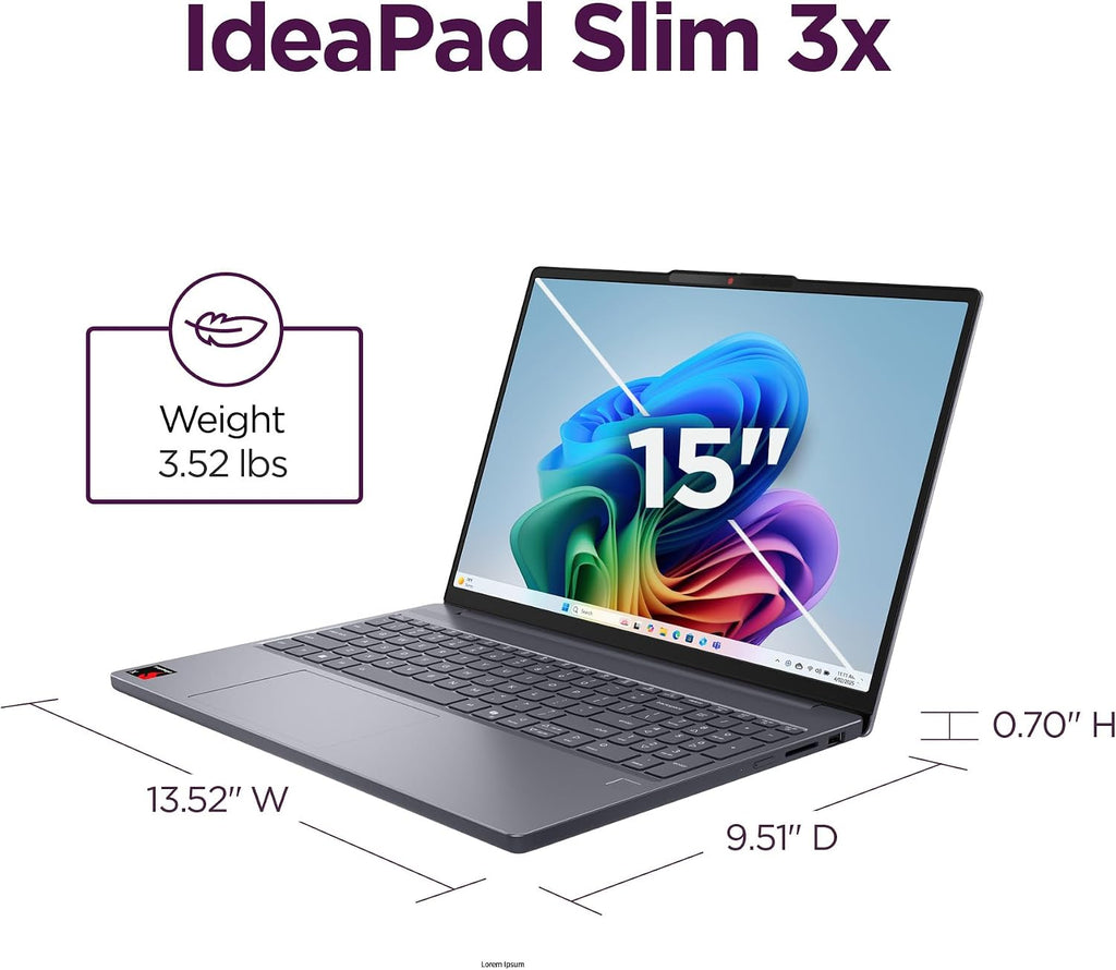 Lenovo IdeaPad Slim 3X - 2025 - Everyday AI Laptop - Copilot+ PC - 15.3' WUXGA Display - 16 GB Memory - 512 GB Storage - Snapdragon® X - Luna Grey
